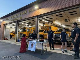 WGFC first responders greet Halloween guest at Station 22 just before being dispatched for three emergencies in a row on a busy night for the fire company. 