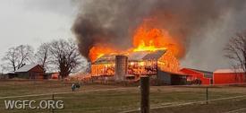 First arriving WGFC units found this barn fully involved in New London Township.  The incident took all day from dispatch to clean up.