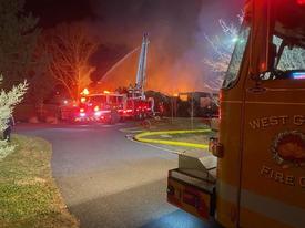 Squad 22 supplies Ladder 25 as part of a 6+ hour effort at a major fire at Unionville's Stone Barn.