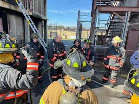 A commitment to continuous learning, with 3,000 hours of training logged by WGFC first responders in 2024, here shown at the West Chester burn center at an all-company live fire training session.